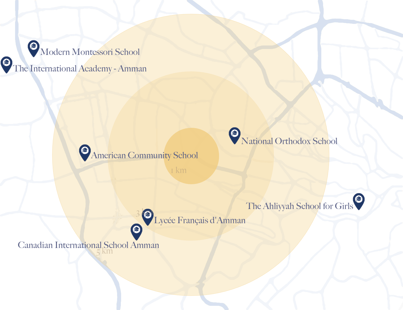 Map of Schools around The Ritz-Carlton Residences, Amman